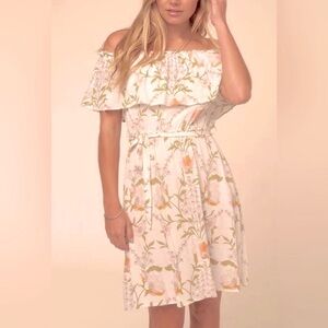 White floral Nettie off-shoulder dress - juniors